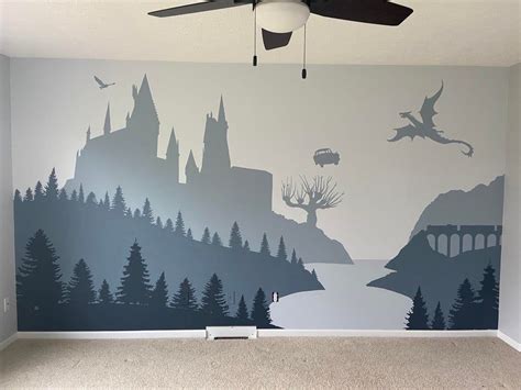 Just finished the mural for our HP themed nursery :) : harrypotter | Harry potter nursery, Harry ...