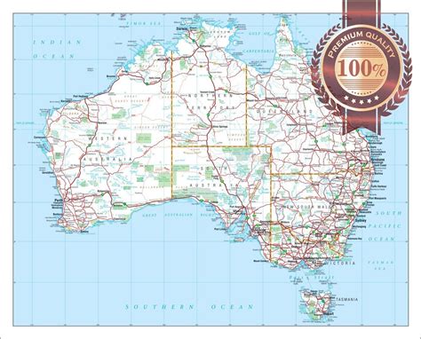 DETAILED MAP OF AUSTRALIAN ROADS AUSTRALIA AUS ATLAS WALL PRINT PREMIUM ...