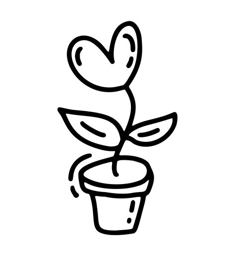 Vector monoline flower with heart. Valentines Day Hand Drawn icon ...