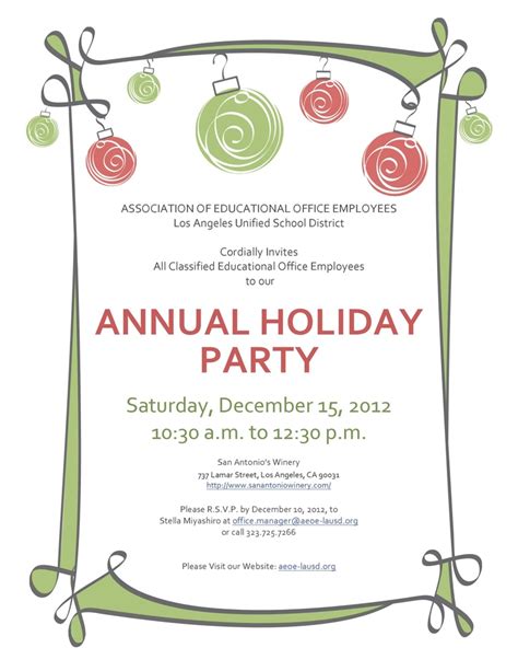 Association of Educational Office Employees - Los… | Christmas party invitations printable ...