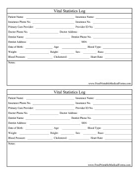 Printable Vital Statistics Log