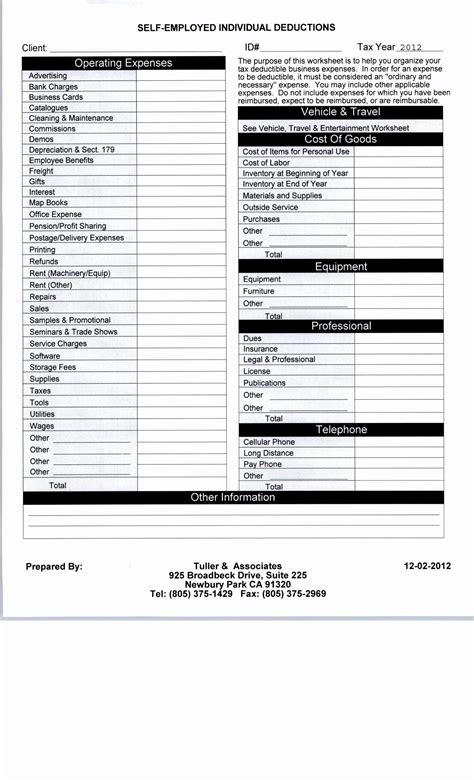 Real Estate Tax Deduction Sheet