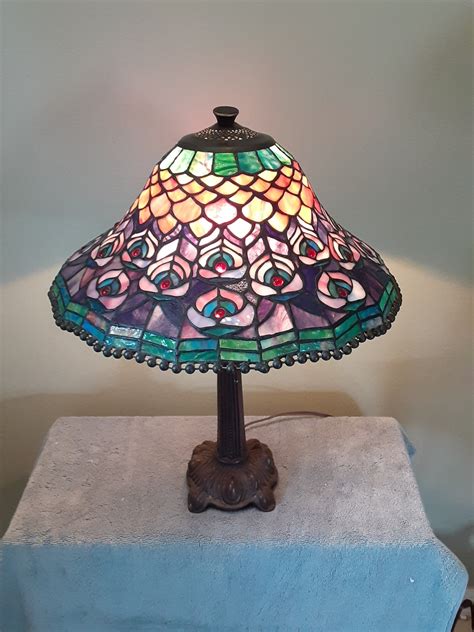 Stained Glass Lamp Dale Tiffany Peacock Pattern Accent | Etsy