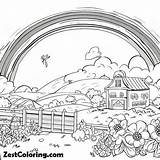A Lovely Rainbow Over The Farm Coloring Page  For Kids sketch template