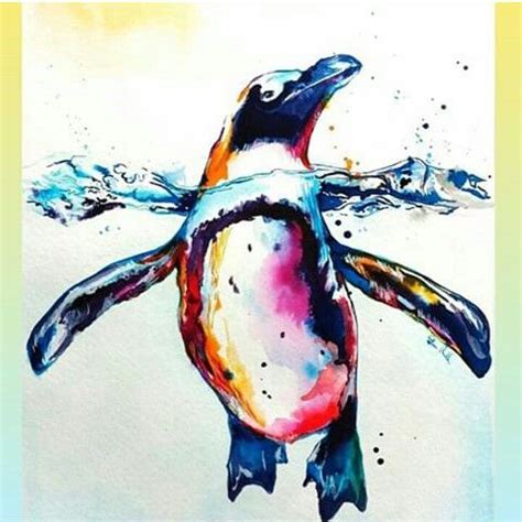 Colourful penguin | Watercolor painting etsy, Penguin art, Watercolor paintings