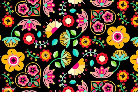 Premium vector of Flowers folk art patterned on black background. Pattern art, Folk art, Art ...