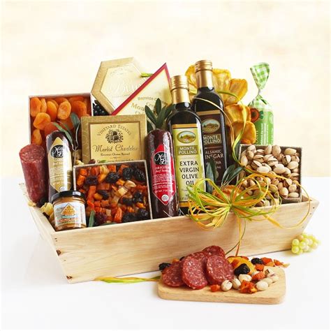 Wooden Cheese and Meat Gift Basket at Gift Baskets ETC