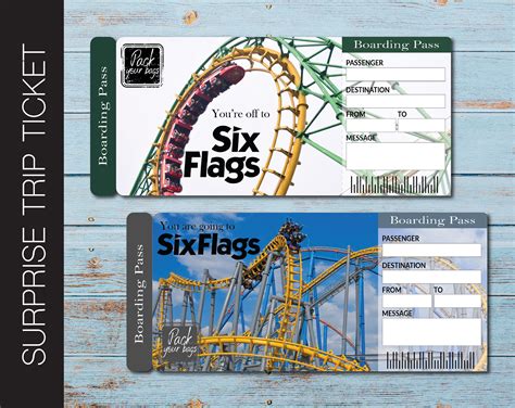 Printable SIX FLAGS Surprise Gift Ticket. Boarding Pass. Trip - Etsy