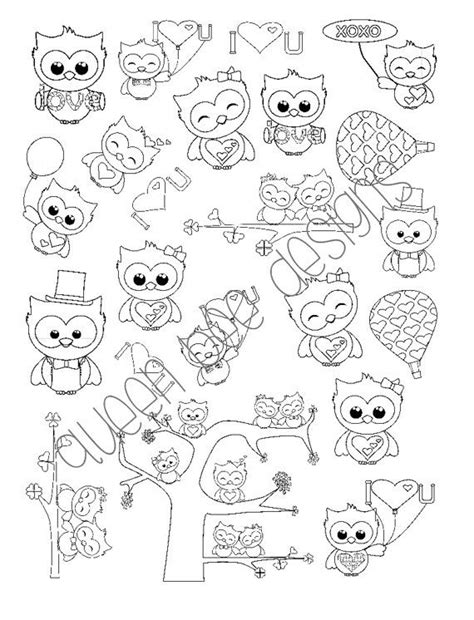 Color your own stickers! Cute LOVING OWLS set. Doodling, coloring ...