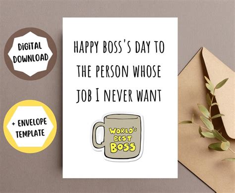 Funny Card for Boss Day Printable Digital Download With - Etsy