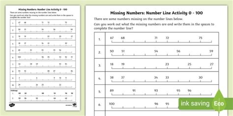 Missing Number Number Line Activity 0-100 (Teacher-Made)