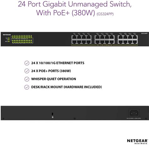 NETGEAR 24 PORT GIGABIT UNMANAGED POE+ ETHERNET SWITCH (380W) | Lin Haw International