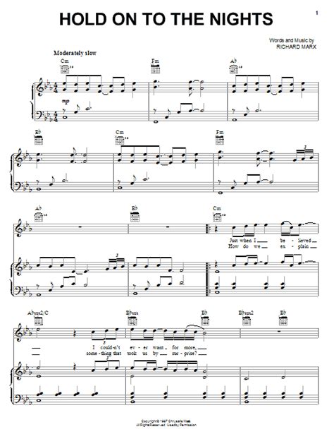 Richard Marx "Hold On To The Nights" Sheet Music Notes | Download Printable PDF Score 84810