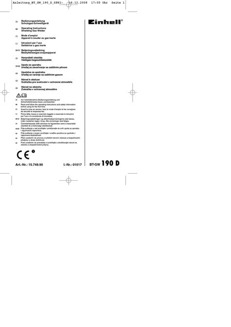 EINHELL 15.749.90 OPERATING INSTRUCTIONS MANUAL Pdf Download | ManualsLib