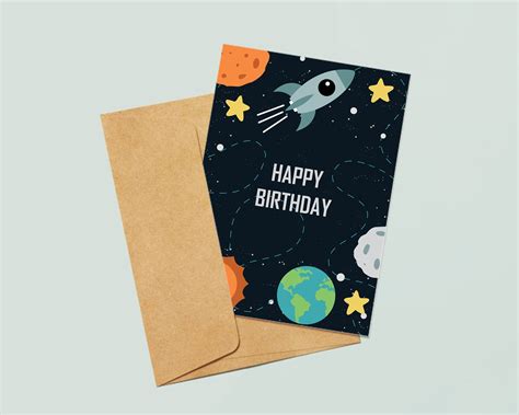 Outer Space Themed Birthday Card and FREE Envelope Template - Etsy Australia