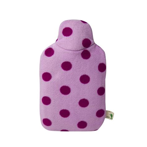 0.8 Litre Eco Hot Water Bottle with Purple Polka Dot Fleece Cover (rub