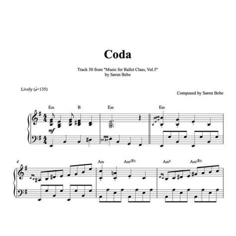 Coda – Piano sheet music for ballet class - by Søren Bebe (PDF)