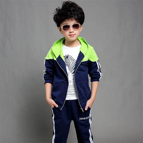 Boys Tracksuit Clothes set Kids Hooded Spring&Autumn Cotton School Uniform Sport Suit Boy ...