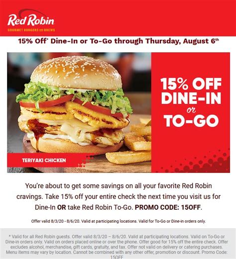 15% off at Red Robin restaurants via promo code 15OFF #redrobin | The ...