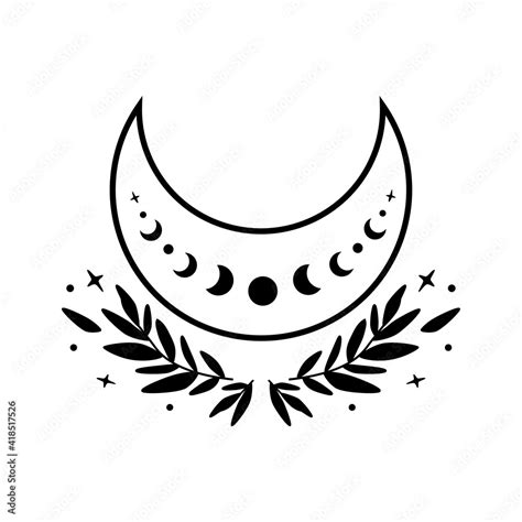 Flower moon phase symbol. Beauty black moon tattoo design. Celestial ...