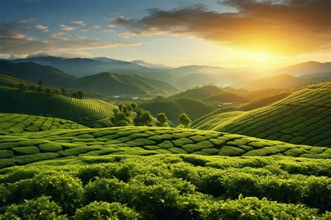 Tea Plantation at Sunrise in Munnar, Kerala, India. Ai Generated ...