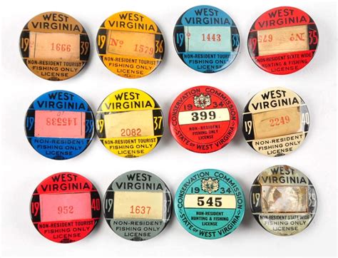 Lot Detail - LOT OF 12: 1934-1940 WEST VIRGINIA FISHING LICENSES.