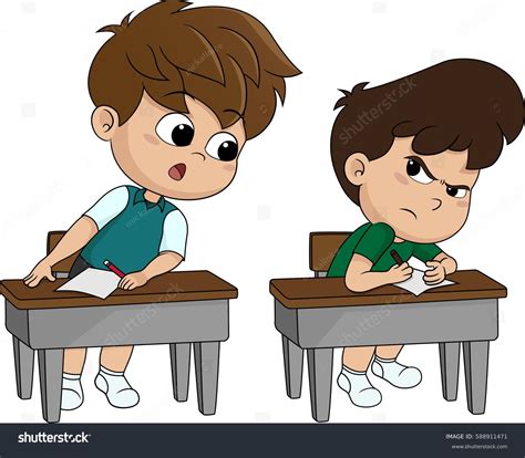 Kid Copying Other Students Paper During: vector de stock (libre de ...