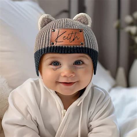 Custom Baby Beanie Hat Personalised Newborn Beanies Teddy bear hat | PersonalLucky.com