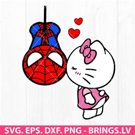 Spiderman and Hello Kitty Kissing SVG, Spider-Man Kissing Kitty SVG ...