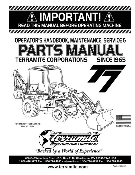 Terramite T7 Compact Tractor Loader Backhoe Parts Manual