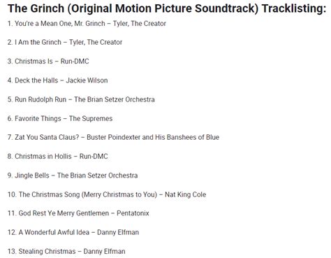 Official Grinch Soundtrack Tracklist--Tyler just on the first 2 tracks ...