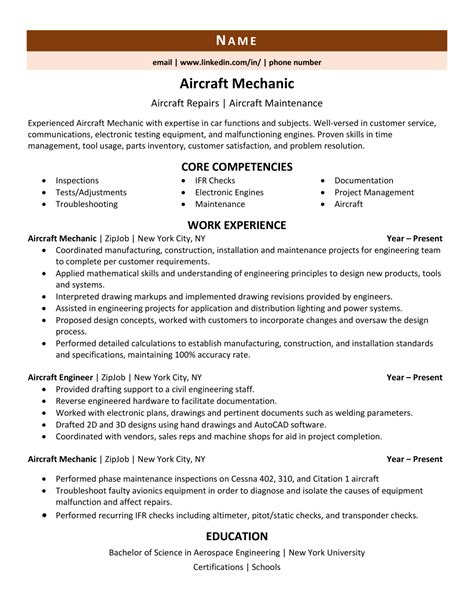 Aircraft Mechanic Resume Example & Guide | ZipJob