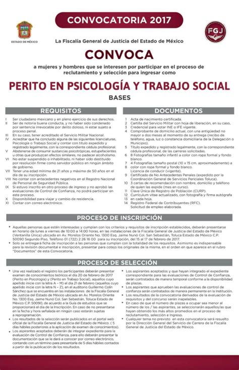 CONVOCATORIA ACTUALIZADA PERITOS EN TRABAJO SOCIAL 2017, Fiscalía ...