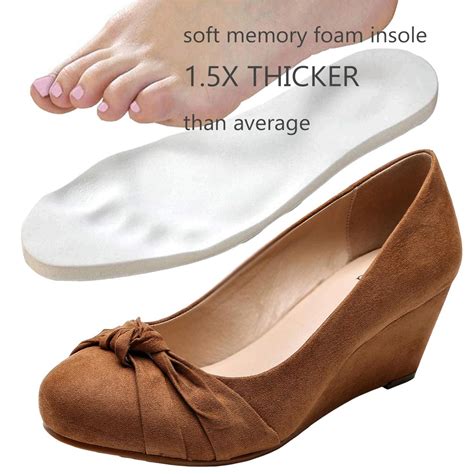 Luoika Women's Wide Width Wedge Shoes - Slip On Round Toe, Tan Suede ...