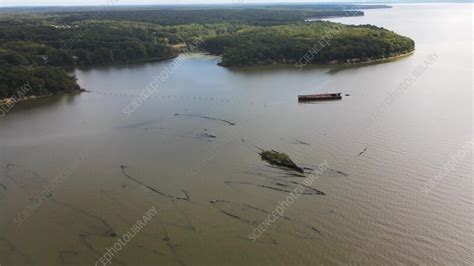 Aerial view of Mallows Bay, Nanjemoy, Maryland, USA - Stock Video Clip - K013/5967 - Science ...