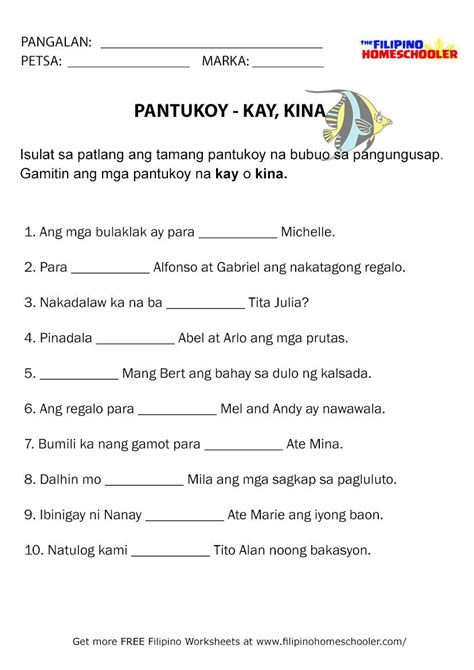 Free Pantukoy Worksheets KAY, KINA | Worksheets, Common nouns, Singular ...