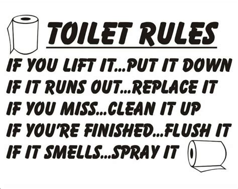 Toilet Rules if you lift it put it down Bathroom Sticker Joke Novelty ...