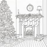 Christmas Fireplace Coloring Page sketch template