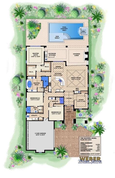 Spanish House Plan: 1 Story Coastal Spanish Style Home Floor Plan | Mediterranean house plans ...