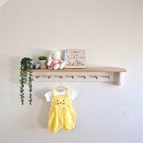 Nursery Shelf With Pegs. Oak Shaker Peg Shelf By TeDi Workshop