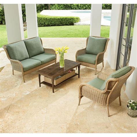 Hampton Bay Lemon Grove 4-Piece Wicker Patio Conversation Set with ...