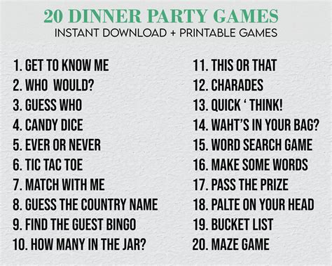 Dinner Party Games, Printable Dinner Party Games, Dinner Games, Dinner Table Games, Icebreaker ...