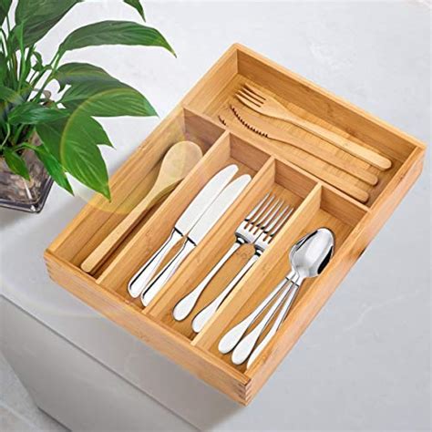 Bamboo Utensil Organizers Wooden Cutlery Drawer With 5 Partments ...