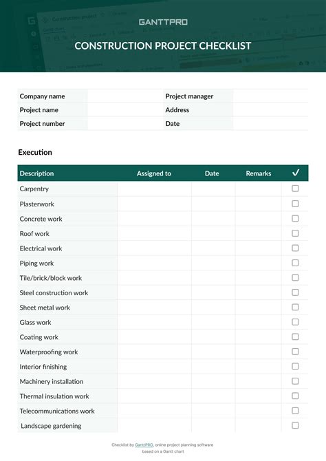 Key Stages of Construction Project Checklist