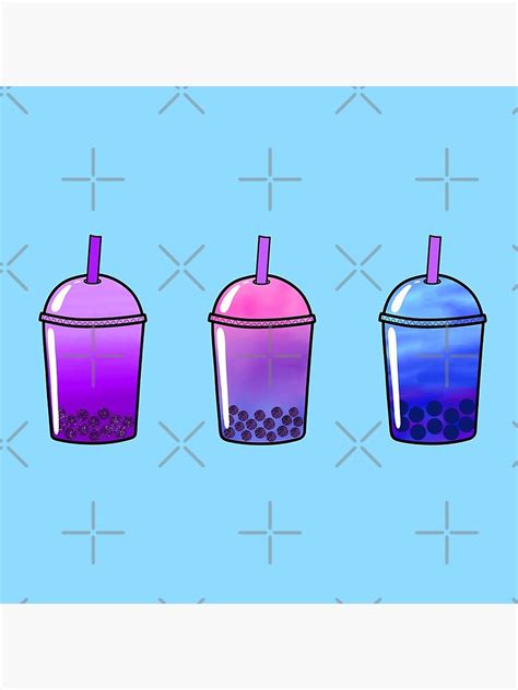 "3 Piece Pink Purple Blue Aesthetic Boba Bubble Tea Drink Pack" Photographic Print by ...