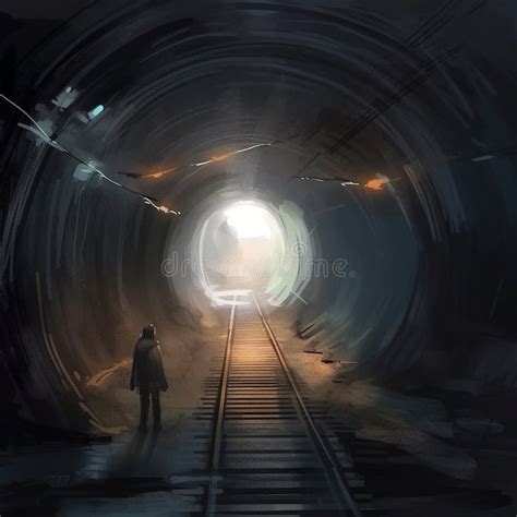 Light at the End of the Tunnel.Concept Art Stock Illustration - Illustration of alone, lines ...