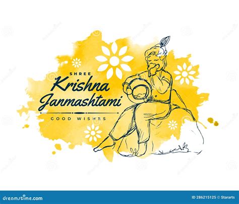 Hand Drawn Krishna Janmashtami Festival Watercolor Greeting Stock Vector - Illustration of lord ...