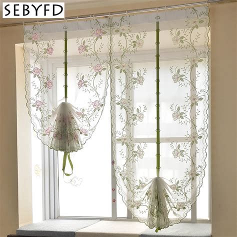 Peony Flower Embroidered Pattern Tulle Curtain , Sheer Window Curtain for Bedroom Living Room ...