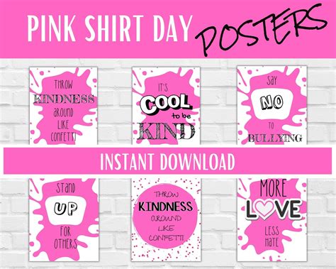 Pink Shirt Day Posters Kindness Printable Classroom Decor - Etsy