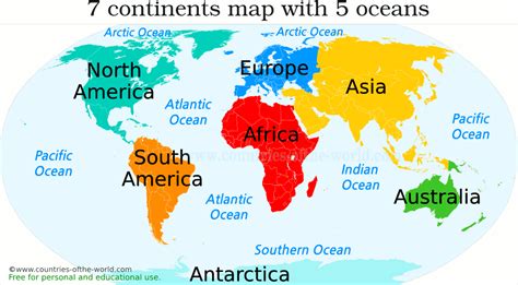 World map continents, Map of continents, Continents and oceans